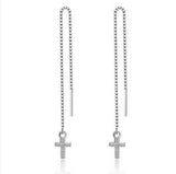 Silver Chain Cross Earrings Modern Small Long Drop Dangle Design for Women Girls Cross of Jesus Christian Jewelry jewellery