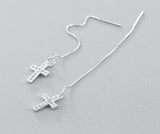 Silver Chain Cross Earrings Modern Small Long Drop Dangle Design for Women Girls Cross of Jesus Christian Jewelry jewellery