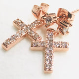 Silver Rose Gold CZ Cross Swag Bling Earrings Dainty Drop Dangle Studs Cast CZ Post Design Elegant Womens jewellery Girls jewelry jesus