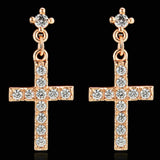 Silver Rose Gold CZ Cross Swag Bling Earrings Dainty Drop Dangle Studs Cast CZ Post Design Elegant Womens jewellery Girls jewelry jesus