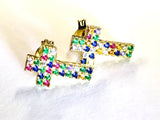 Multi Color CZ Gold Cross Earrings Weddings Bridesmaid Rainbow Stud Crosses for Women Girls jewellery jewelry
