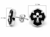 Mens Cross Earrings Studs Silver Black Hypoallergenic Waterproof Stainless Steel Punk Elegant Hip Hop Jewelry Catholic Orthodox Crucifix