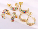 Multi color CZ gold hoop cuff earrings for weddings bridesmaid stud inlay for women girls rainbow colors jewellery jewelry