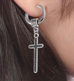 Long Viking Cross Earrings with Celtic Irish Design and Hoop Closure Crucifix Boho bohemian style Jesus Cross EarringsJewelry