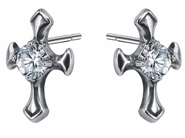 Mens Large Zircon Cross Earring Stud for Women Men Waterproof Hypoallergenic Stainless Steel Silver Stainless Steel Crucifix Hip Hop Punk