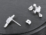 Mens Large Zircon Cross Earring Stud for Women Men Waterproof Hypoallergenic Stainless Steel Silver Stainless Steel Crucifix Hip Hop Punk