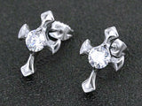 Mens Large Zircon Cross Earring Stud for Women Men Waterproof Hypoallergenic Stainless Steel Silver Stainless Steel Crucifix Hip Hop Punk