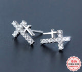 Silver Double Cross Earrings Solid Sterling S925 2 Crosses of Calvary CZ for Woman Zircon Jewelry