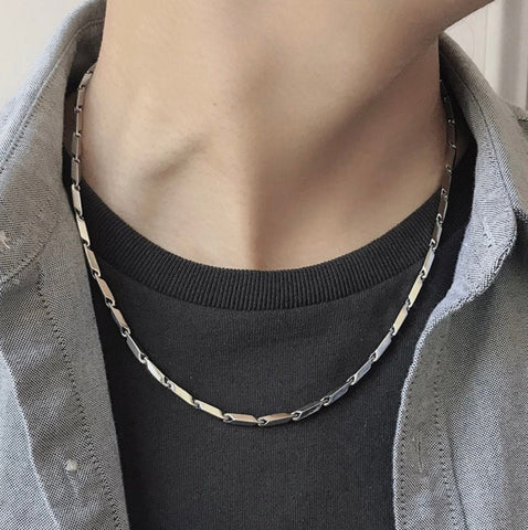 Waterproof Silver Square Bar Chain Necklace for Men Heavy Stainless Steel for Boys Jewelry Girls Jewellery