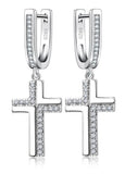 Set - sterling silver cross earrings and necklace with zircons S925 pendant for women jewelry link chain jewellery for girls