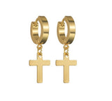 Mens Dangle Cross Earrings Lever Back Hipster Club Dance Punk Earrings Waterproof Dangle Black Silver Gold Cross of Jesus Korean Jewelry