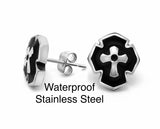 Mens Cross Earrings Studs Silver Black Hypoallergenic Waterproof Stainless Steel Punk Elegant Hip Hop Jewelry Catholic Orthodox Crucifix