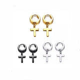 Mens Dangle Cross Earrings Lever Back Hipster Club Dance Punk Earrings Waterproof Dangle Black Silver Gold Cross of Jesus Korean Jewelry