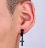 Mens Dangle Cross Earrings Lever Back Hipster Club Dance Punk Earrings Waterproof Dangle Black Silver Gold Cross of Jesus Korean Jewelry