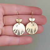 Mountain Moon and Star Earrings pine tree jewelry Hikers Wanderlust Bikers Minimalist Jewelry Set for Woman
