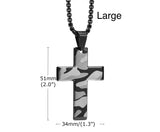 Camouflage Cross Necklace Military Grey and Black Mens Waterproof Hypoallergenic Stainless Steel Black Curb Chain Crucifix Boys Jewelry