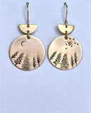 Mountain Moon and Star Earrings pine tree jewelry Hikers Wanderlust Bikers Minimalist Jewelry Set for Woman