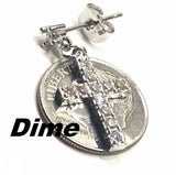 Silver Rose Gold CZ Cross Swag Bling Earrings Dainty Drop Dangle Studs Cast CZ Post Design Elegant Womens jewellery Girls jewelry jesus