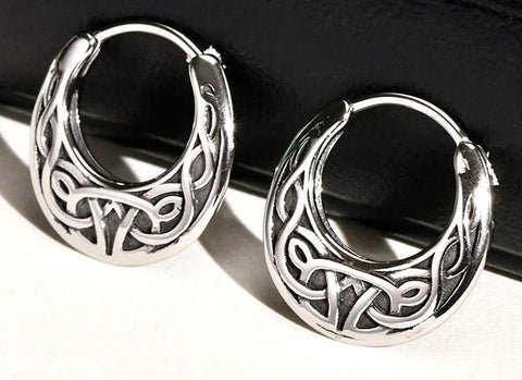 Mens celtic huggie hoop earrings womens irish knot triquetra claddaghs viking valknut scottish waterproof hypoallergenic stainless steel