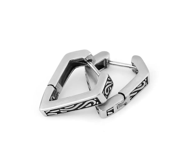 Mens celtic huggie earrings triangle shaped irish knot triquetra claddaghs viking valknut scottish waterproof hypoallergenic stainless steel