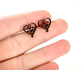 Silver Heart Music Note Stud Earrings music aficionado band member music teacher Womans Girls Hypoallergenic Waterproof Stainless Steel