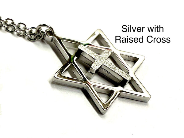 Messianic Star of David with Cross Necklace Charm Pendant Silver Gold Cross Crucifix Necklace