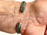 Heavy Solid Sterling Bracelet for Men and Women Braided Weave Bangle Waterproof Hypoallergenic Cuff