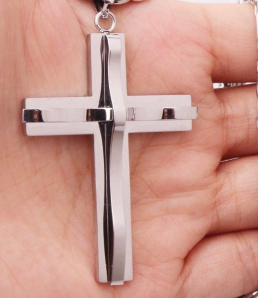 Thick Cross Necklace Heavy Black Gold Silver Prayer Cross Super Thick Waterproof Chain Crazy Design Pendant Catholic Crucifix Jewelry
