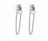 Cross Earrings Tassel Chain Jesus Jewelry for Woman and Girls All Stainless Steel Waterproof Hypoallergenic