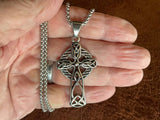 Celtic Cross Mens Necklace Irish Knot Crucifix Waterproof Super Thick Cast Large Cross Vintage Filigree Viking Heavy Box Chain Jewelry