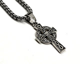 Small Silver Cross Necklace Celtic Irish Knot Crucifix Waterproof Hypoallergenic Thick Large Cross Vintage Filigree Viking Heavy Braided Chain