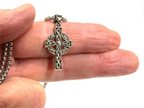 Small Silver Cross Necklace Celtic Irish Knot Crucifix Waterproof Hypoallergenic Thick Large Cross Vintage Filigree Viking Heavy Braided Chain