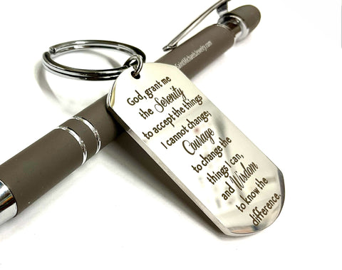 Serenity Prayer Keychain Keyring Inset Lettering Dog Tag Silver Exclusive Design Pendant for Mens Boys Waterproof Jewelry Jewellery