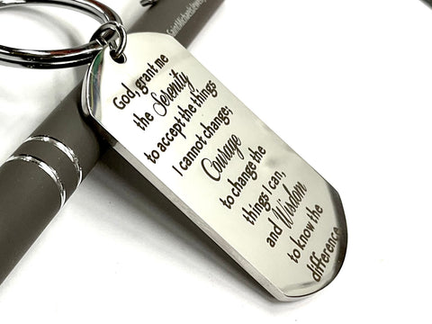 Serenity Prayer Keychain Keyring Inset Lettering Dog Tag Silver Exclusive Design Pendant for Mens Boys Waterproof Jewelry Jewellery