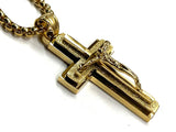 High Relief 3 layer Crucifix Cross Waterproof Hypoallergenic necklace All Stainless Steel Black Silver Gold Box Chain