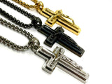 High Relief 3 layer Crucifix Cross Waterproof Hypoallergenic necklace All Stainless Steel Black Silver Gold Box Chain