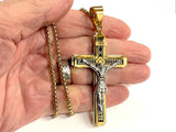 Large silver and gold gothic cross crucifix necklace orthodox for men waterproof stainless steel INRI