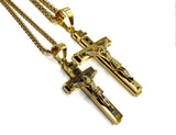 Large gothic cross crucifix necklace all gold and black orthodox waterproof jewelry heavy stainless steel INRI hip hop chain catholic