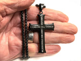 Large I can do all things Cross Waterproof Necklace Philippians 4:13 through Christ who strengthens me Pendant for men Stainless Steel