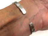 Pure silver bracelet hammered men womens thick raised pattern bangle cuff heavy jewelry