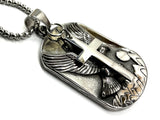 Western Eagle Mountain Dog Tag Cross Pendant Detail Engraved Waterproof Necklace Jesus Biker Men Christian Jewelry