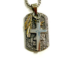 Western Eagle Feather Dog Tag Cross Pendant Detail Engraved Necklace Cross Jesus Biker Men Christian