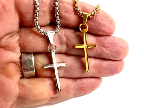 Small Slender Sleek Silver Cross Chain for Men Women Necklace Waterproof Hypoallergenic Stainless Steel Girls Boy Jesus