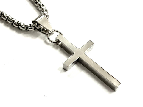 Small Slender Sleek Silver Cross Chain for Men Women Necklace Waterproof Hypoallergenic Stainless Steel Girls Boy Jesus