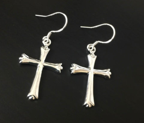 Large Sterling Silver Cross Earrings Dangle Hypoallergenic Elegant Dainty Sparkling Jewelry for women