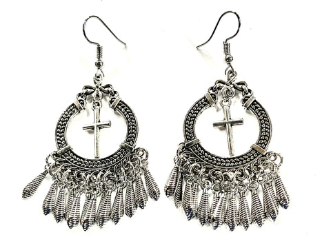 Silver or Gold Bohemian Tassel Cross Earrings Hippie Boho Woman Cross Silver Gold Girls Drop Dangle Jewelry