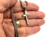 Sleek Simple Silver Cross Necklace for Men Women Waterproof Hypoallergenic Stainless Steel Girls Boy Jesus Jewelry