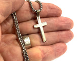 Sleek Simple Silver Cross Necklace for Men Women Waterproof Hypoallergenic Stainless Steel Girls Boy Jesus Jewelry