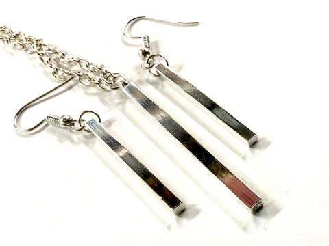 Set - Pillar Vertical Bar Earring and Necklace Set Square Bar Earrings Bar necklace Sterling Silver Bar Necklace