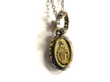 Solid Sterling Silver Ave Maria inlayed necklace Virgin Mary Madonna pendant S925 for Women